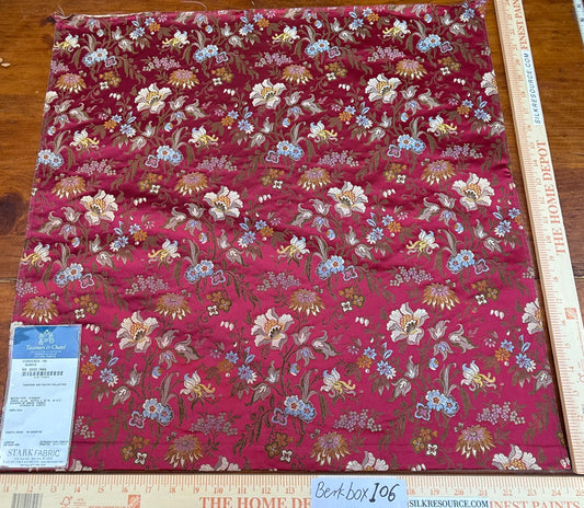 6 Berkbox106 24" x 24" Square Scalamandre Tassinari & Chatel Ferrieres Ho Rubies Silk Red Floral Historic MSRP USD2158/y