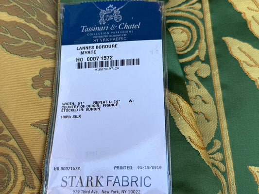7 Berkbox106 24" x 25" Square Scalamandre Tassinari & Chatel Lannes Bordure Myrte Green Gold Silk Floral Neoclassical Stripe MSRP USD2580/y