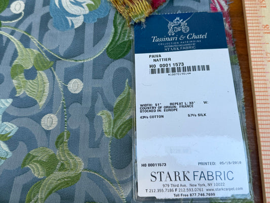 8 Berkbox106 24" x 24" Square Scalamandre Tassinari & Chatel Paiva Nattier Blue Jacquard Floral Historic MSRP USD 1000+/y