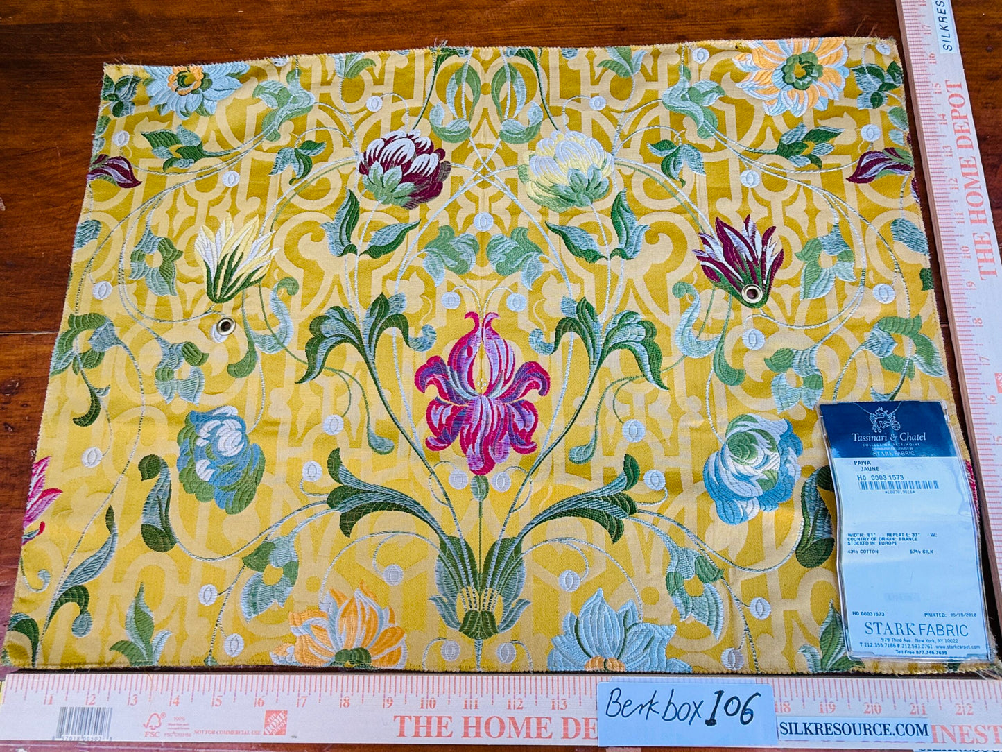 9 Berkbox106 16" x 23" Square Scalamandre Tassinari & Chatel Paiva Jaune Yellow Jacquard Floral Historic MSRP USD 1000+/y