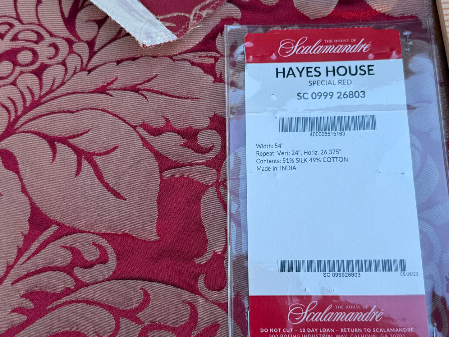 11 Berkbox106 17" x 18" Square Scalamandre Hayes House Red Damask Large Silk Cotton Renaissance Artichoke MSRP USD300+/y