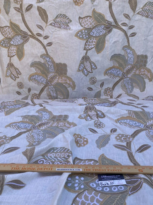 1 Berkbox37 Length Scalamandre Happy In Natural Embroidery Large Scale Crewel White Gray 2.4yds MSRP USD 474/yard