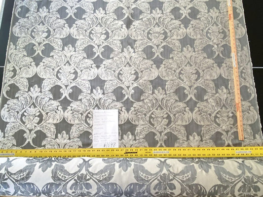 Stroheim & Romann Luxurious 100% Silk Renaissance Medallion Fleur De Lis Damask Silver White Pewter MSRP USD300+/Y