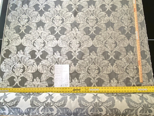 Stroheim & Romann Luxurious 100% Silk Renaissance Medallion Fleur De Lis Damask Silver White Pewter MSRP USD300+/Y