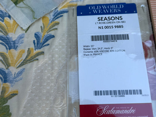 15 Berkbox106 Square Scalamandre Seasons Light Rose and Green on Beige Rose Floral Foliage French Lampas MSRP USD 624/y