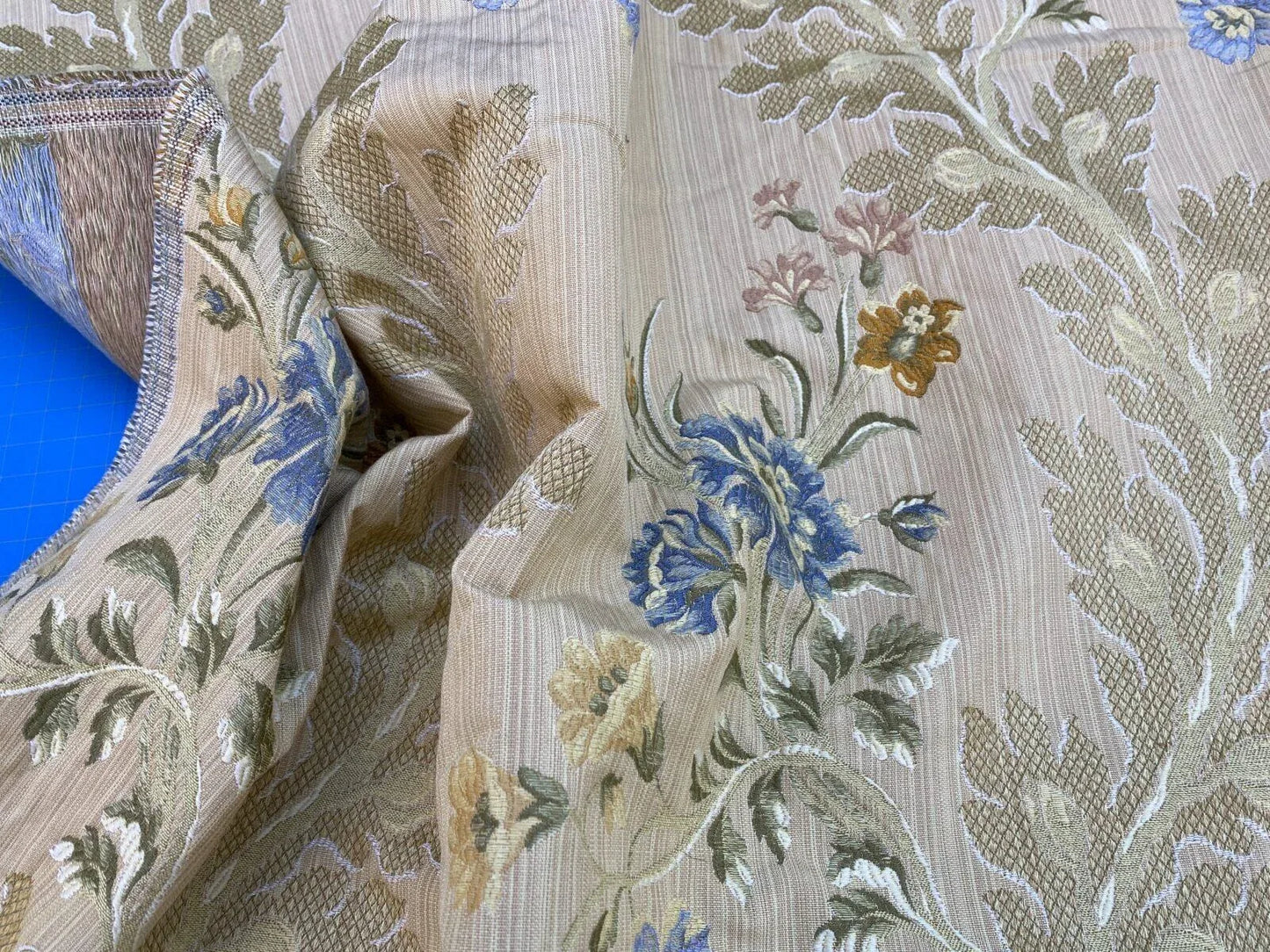 3 Berkbox37 Length Scalamandre Louisa Blue Gold Classy Lampas Flower 1.2yd MSRP USD 252/Y