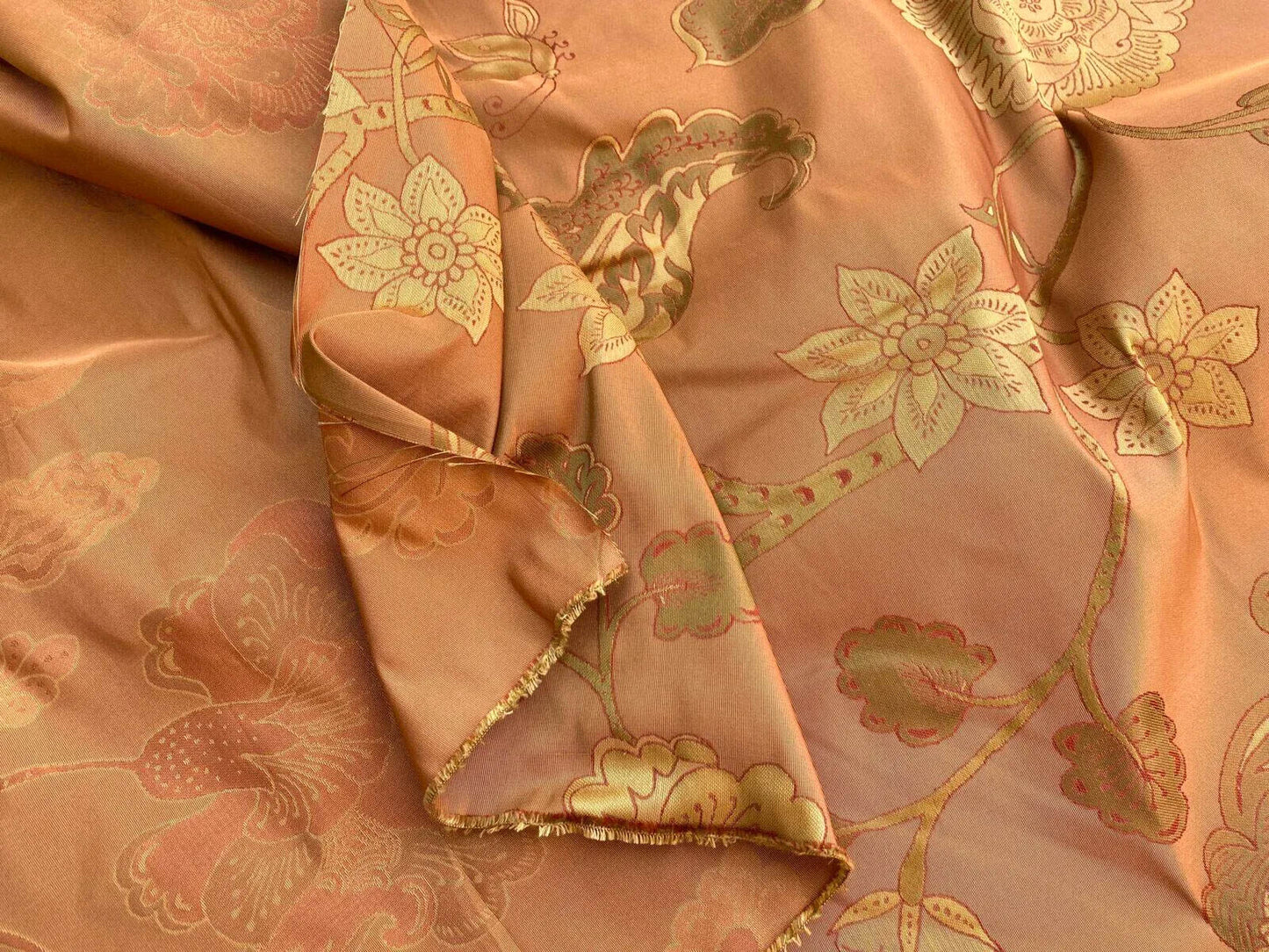 Vervain Fabricut 100% Silk Isidora Romantic Floral Damask In Clay Red Copper Gold MSRP USD 214/Y
