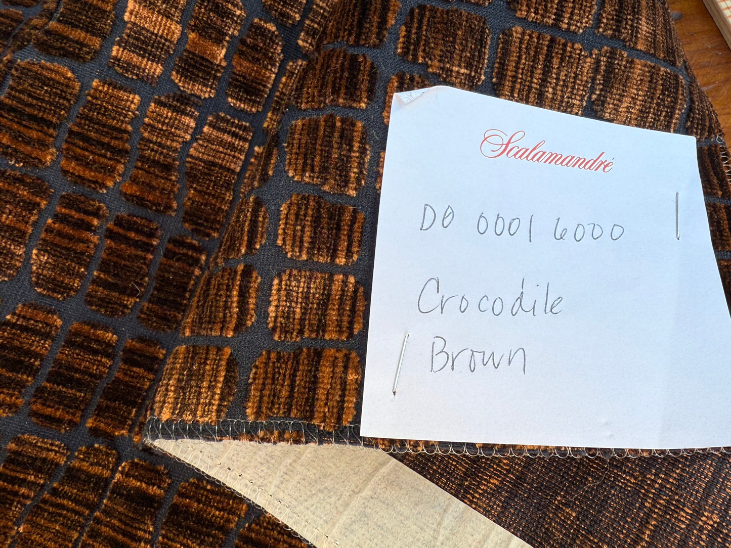 44 Berkbox106 17" x 18" Square Scalamandre Crocodile Brown Blue Plaid Check