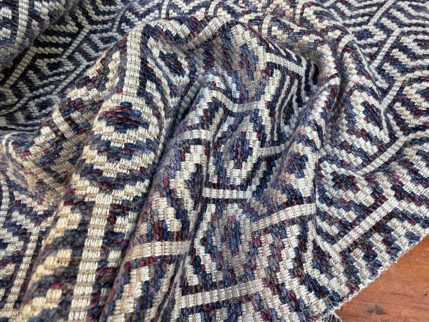 49 Berkbox106 26" x 26" Square Scalamandre Old World Weavers Axial Aubergine Purple White Diamond Ogee Geometric Small Scale MSRP USD 246/y