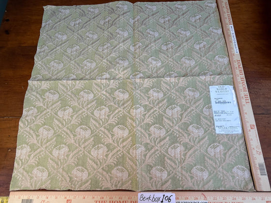 53 Berkbox106 25" x 26" Square Scalamandre Boutonniere Leaf Green Renaissance Small Scale Berry Pomegranate Jacquard Cotton Linen MSRP USD 402/y
