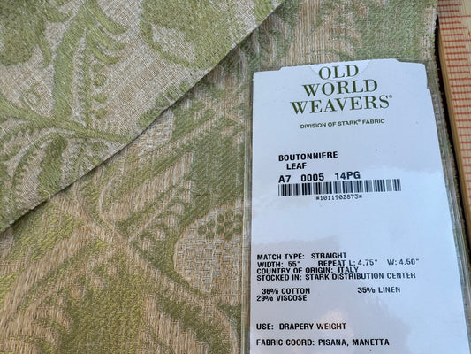 53 Berkbox106 25" x 26" Square Scalamandre Boutonniere Leaf Green Renaissance Small Scale Berry Pomegranate Jacquard Cotton Linen MSRP USD 402/y