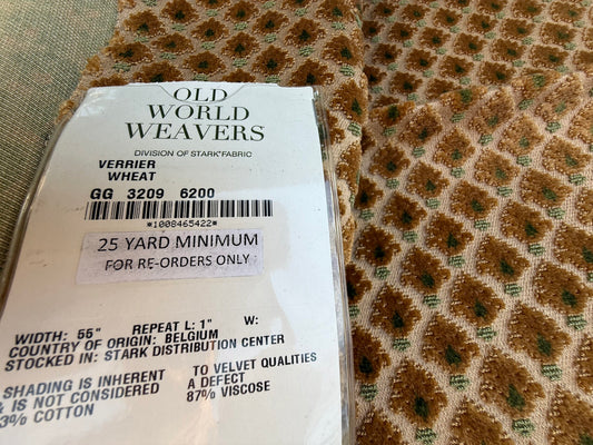 56 Berkbox106 26" x 26" Square Scalamandre Old World Weavers Verrier Wheat Gold Black Diamond Ogee MSRP USD 668/y