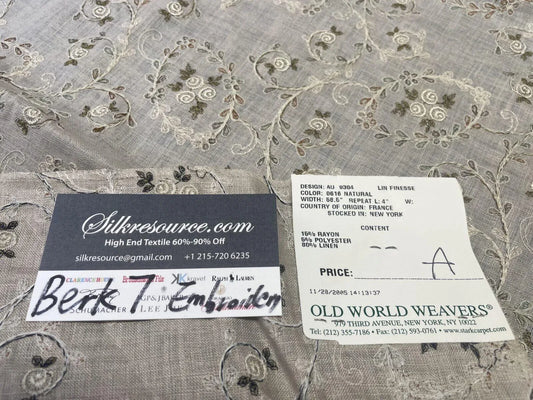 1 Berkbox7 Scalamandre Embroidery Lin Finesse Natural Gray 27"wx32"l