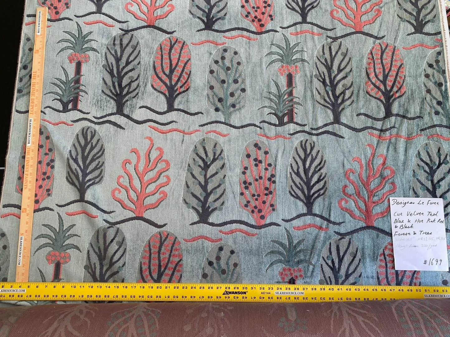 Designer Cut Velvet Le Foret Tree Fairy Tale Teal Blue Hot Pink Silky