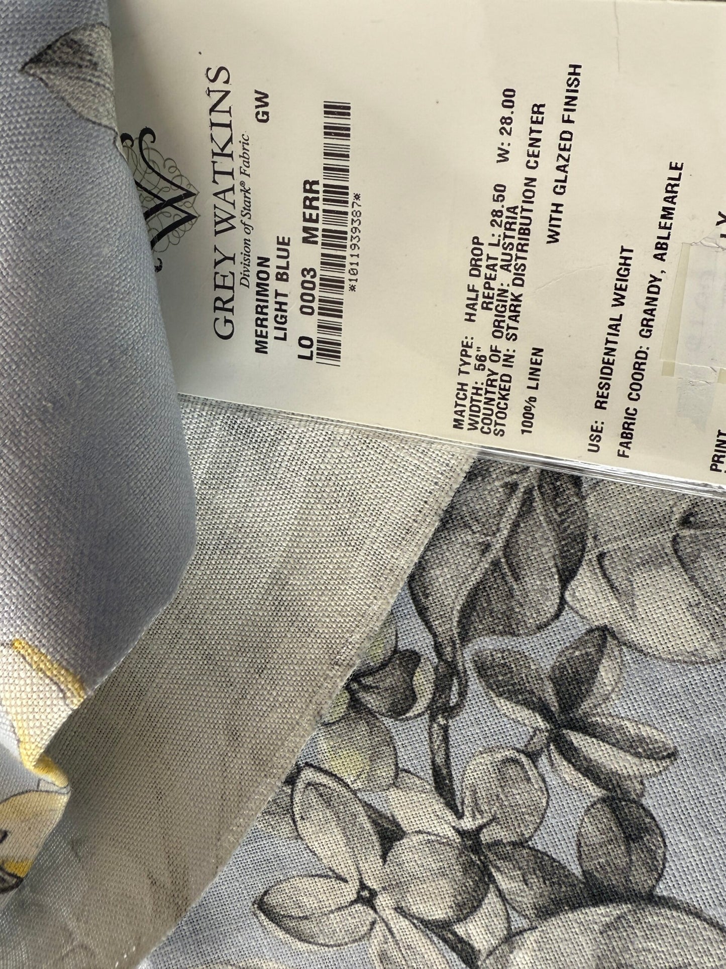 9 Berkbox107 1.2yards Scalamandre Merrimon Light Blue Linen Floral 100% Linen with Glazed finish MSRP 346/y