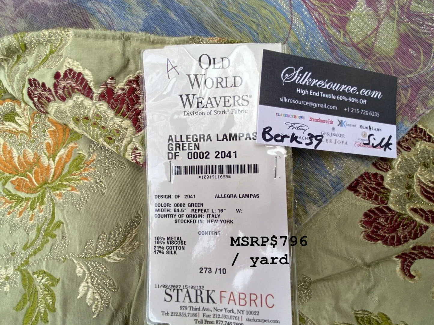 12a Berkbox39 Tassinari & Chatel Scalamandre Allegra Lampas Green Silk Metal Brocade MSRP USD 796/Yard (copy)