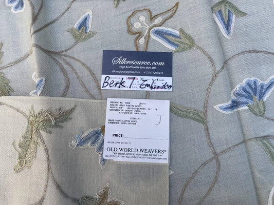 9j Berkbox7 Scalamandre Leen Pastel Ivory Wool Crewel Embroidery MSRP USD 380/Y