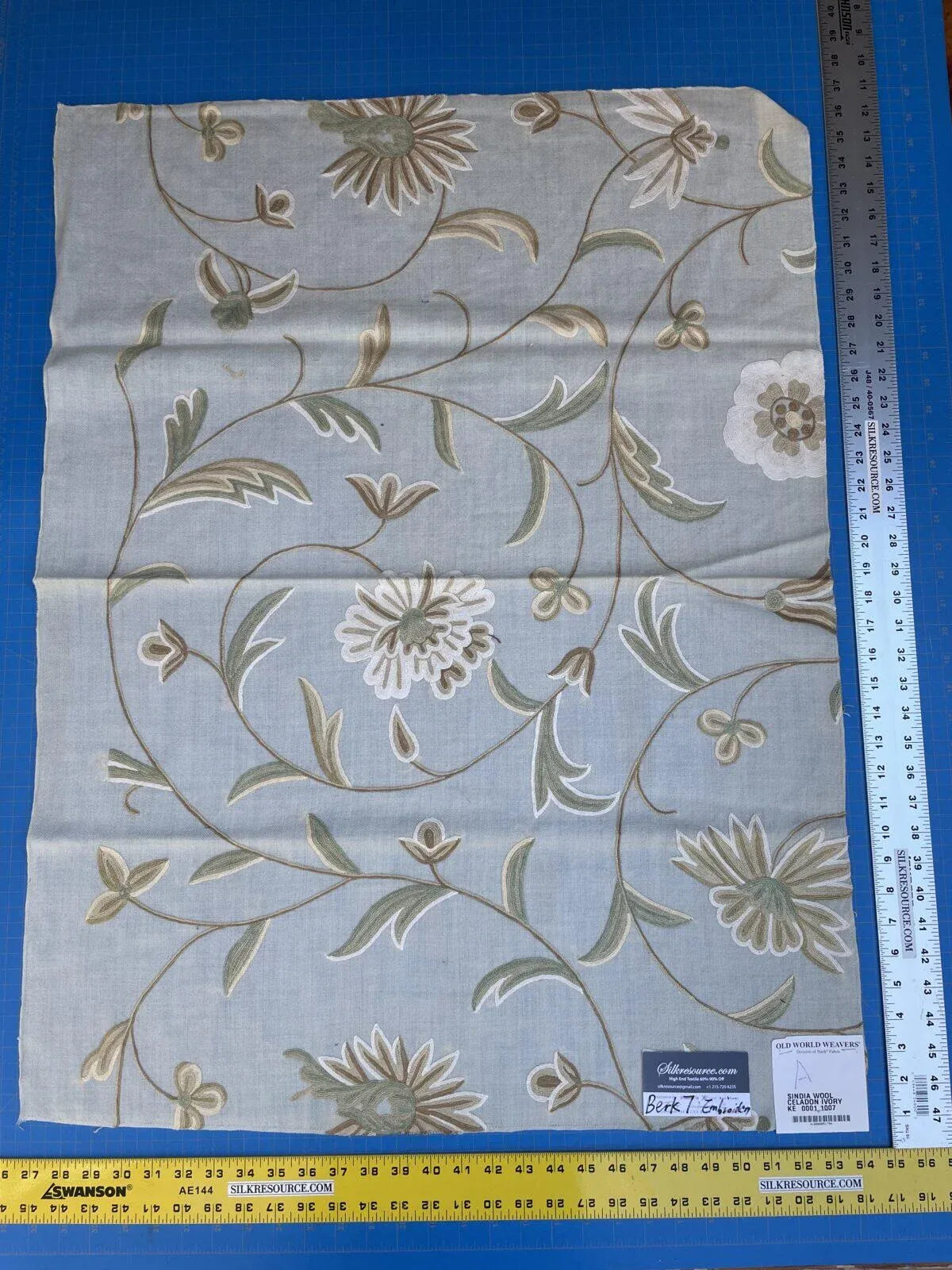 10a Berkbox7 Scalamandre Embroidery Cindia Wool Celadon Ivory