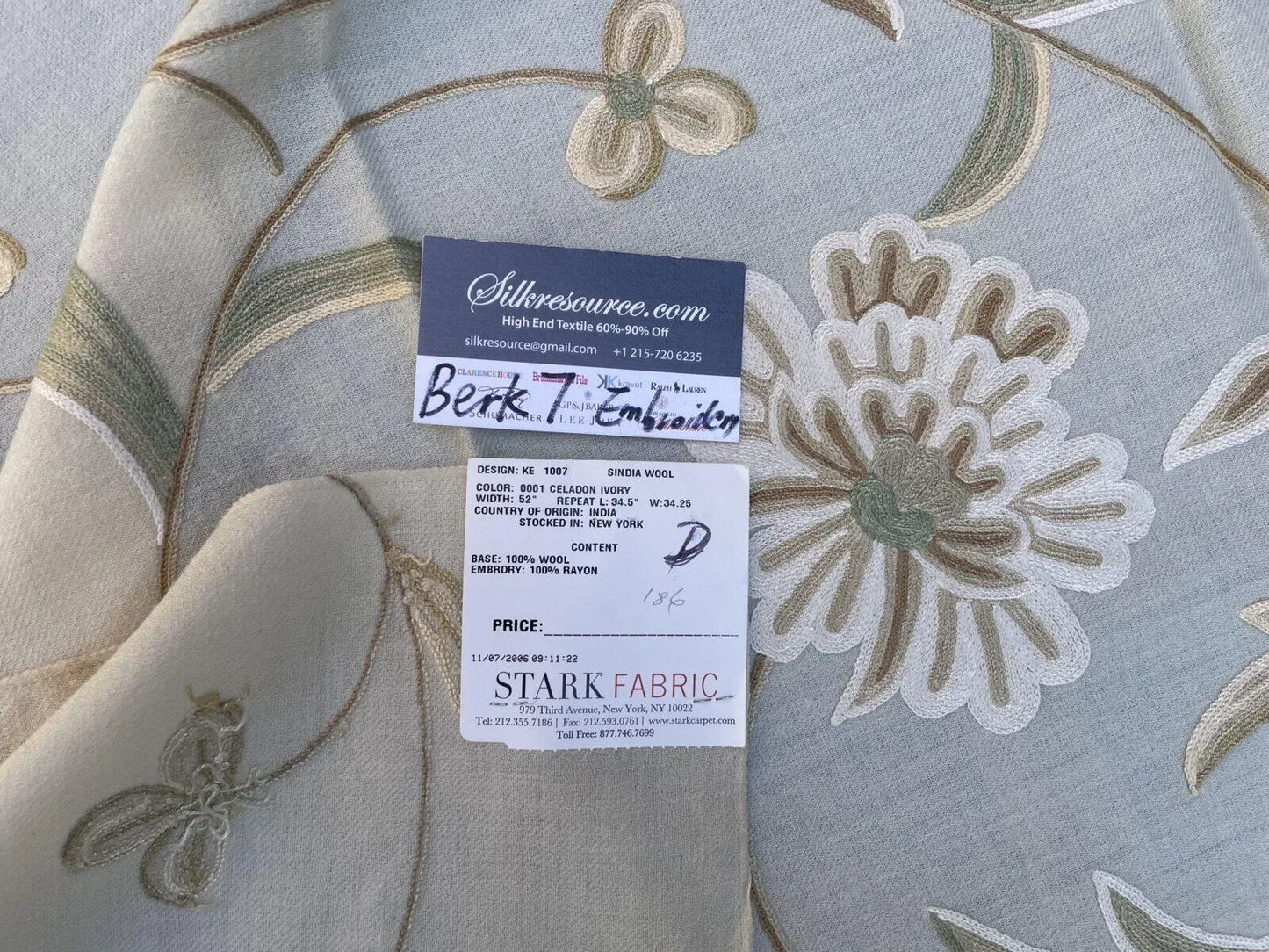 10d Berkbox7 Scalamandre Embroidery Cindia Wool Celadon Ivory