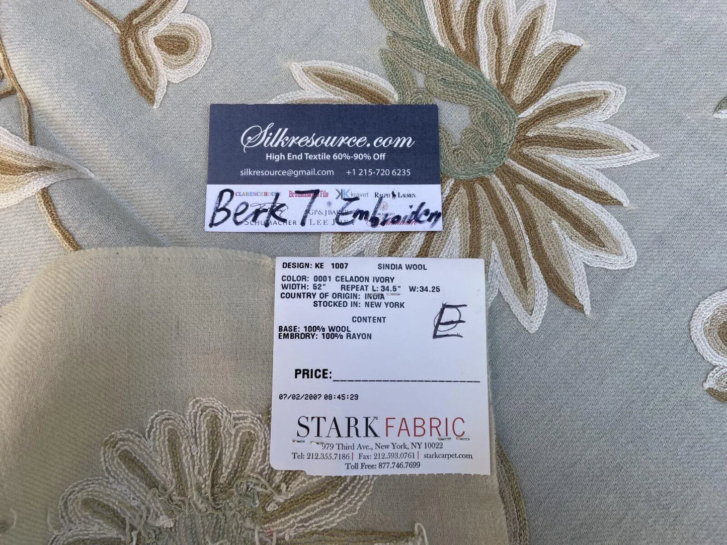 10e Berkbox7 Scalamandre Embroidery Cindia Wool Celadon Ivory Gray Green Beige