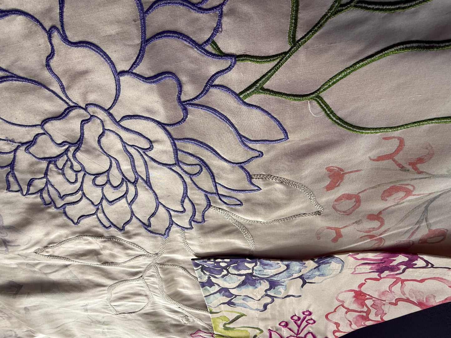 20 Berkbox107 1.2y Scalamandre Fantasy Garden Cream Rose Lavender Blue Pink Silk Print Embroidery MSRP USD 342/Y