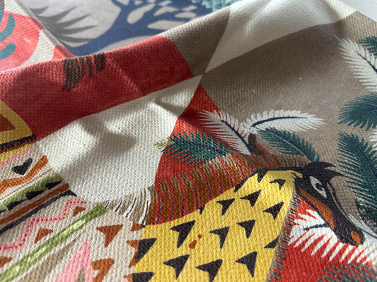 Scalamandre Llamas Red Tan Multi Bird Animal Printed Fabric- Special Order