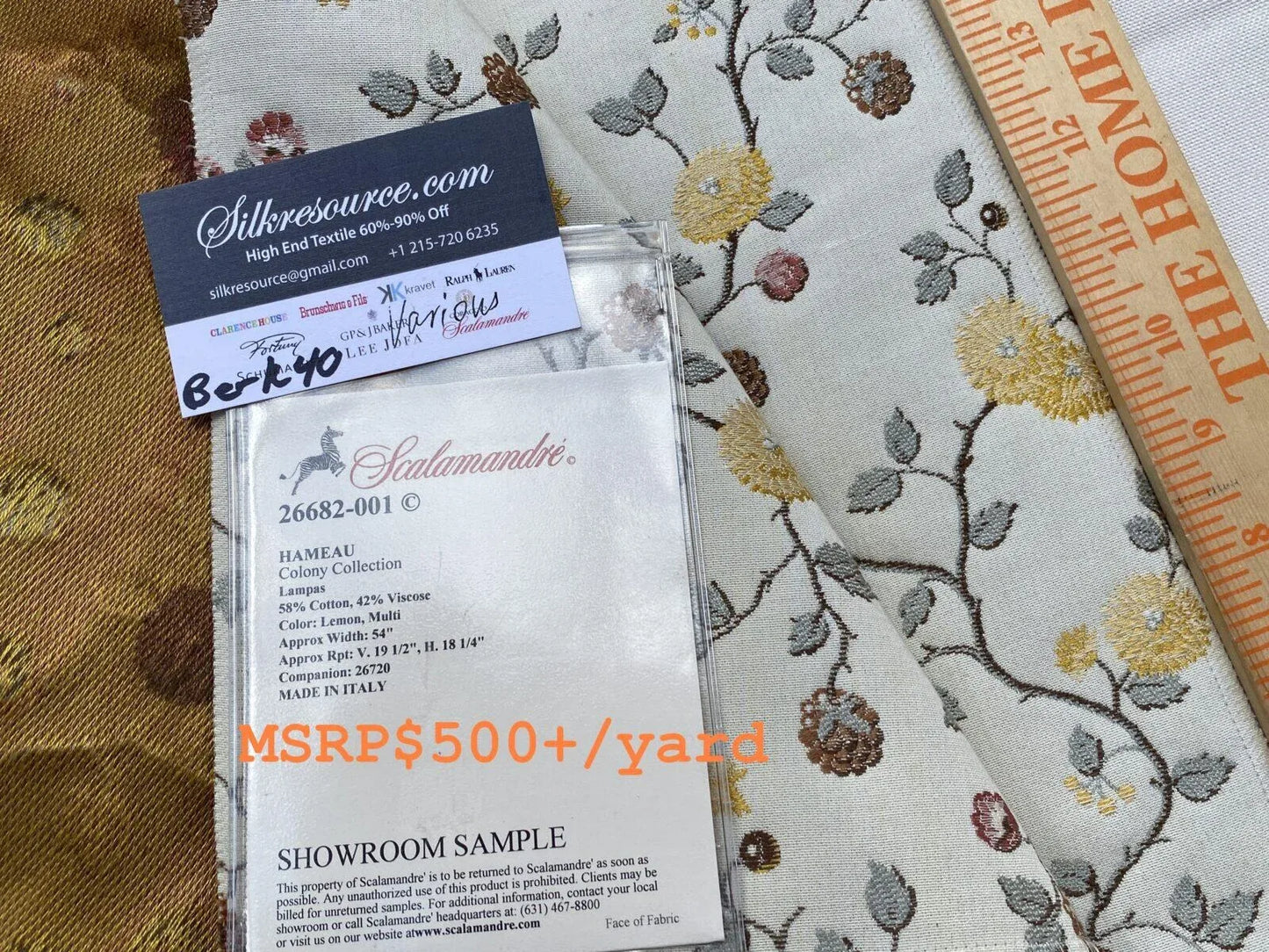 2 Berkbox40 Scalamandre Various Hameau Colony Collection Lampas Lemon, Multi MSRP USD 500