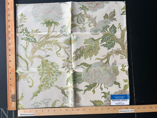 Scalamandre Indienne Lampas Avocado Floral Jacobean Tree of Life Lampas Fabric - Green - Special Order