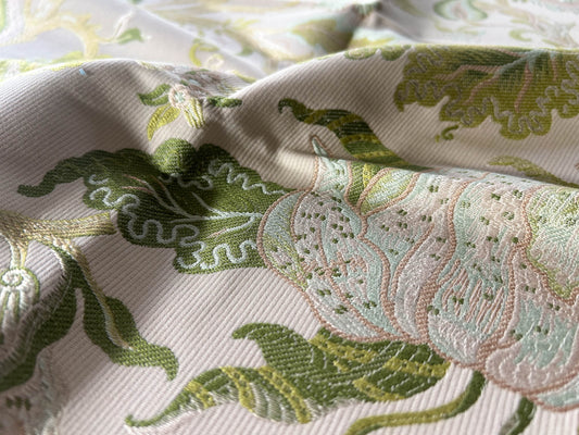 Scalamandre Indienne Lampas Avocado Floral Jacobean Tree of Life Lampas Fabric - Green - Special Order