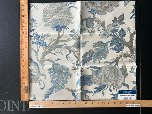 Scalamandre Indienne Lampas Federal Blue Floral Jacobean Tree of Life Lampas Fabric - Special Order