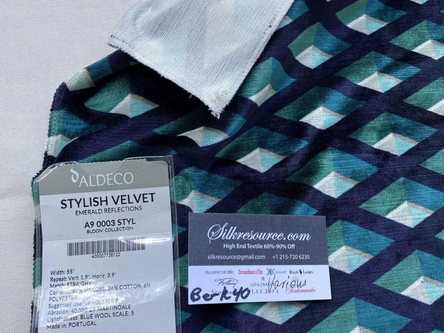 11 Berkbox40 Scalamandre Various ALDECO Stylish Velvet Emerald Reflections MSRP USD400+