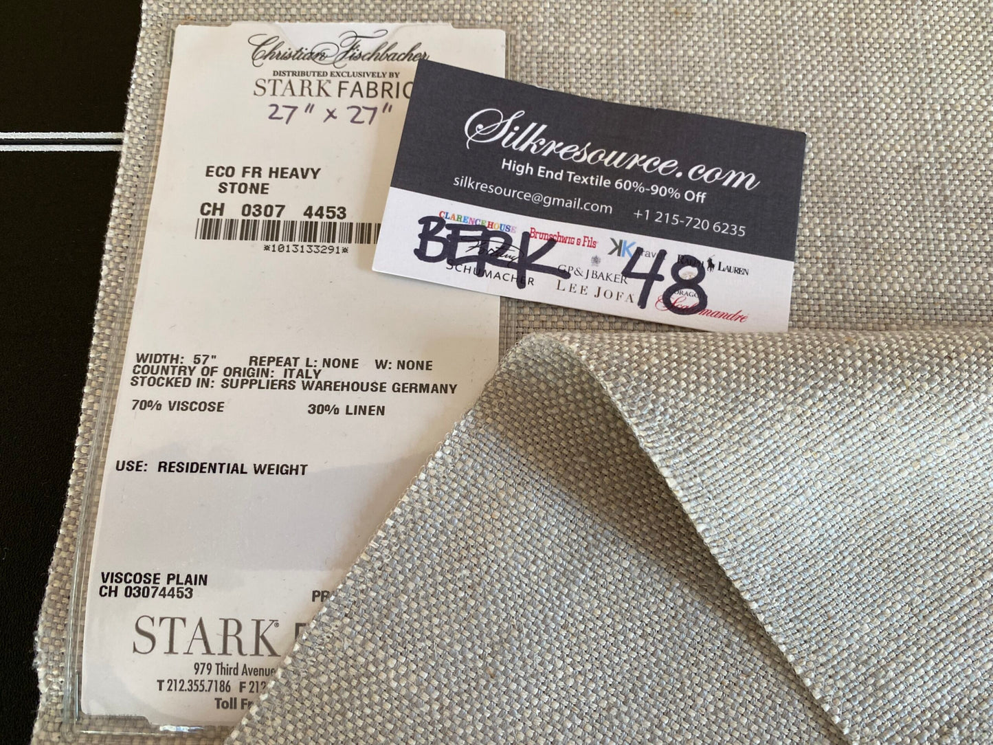 Scalamandre Eco FR Heavy Stone Viscose Plain Beige - Square 27″x 27″