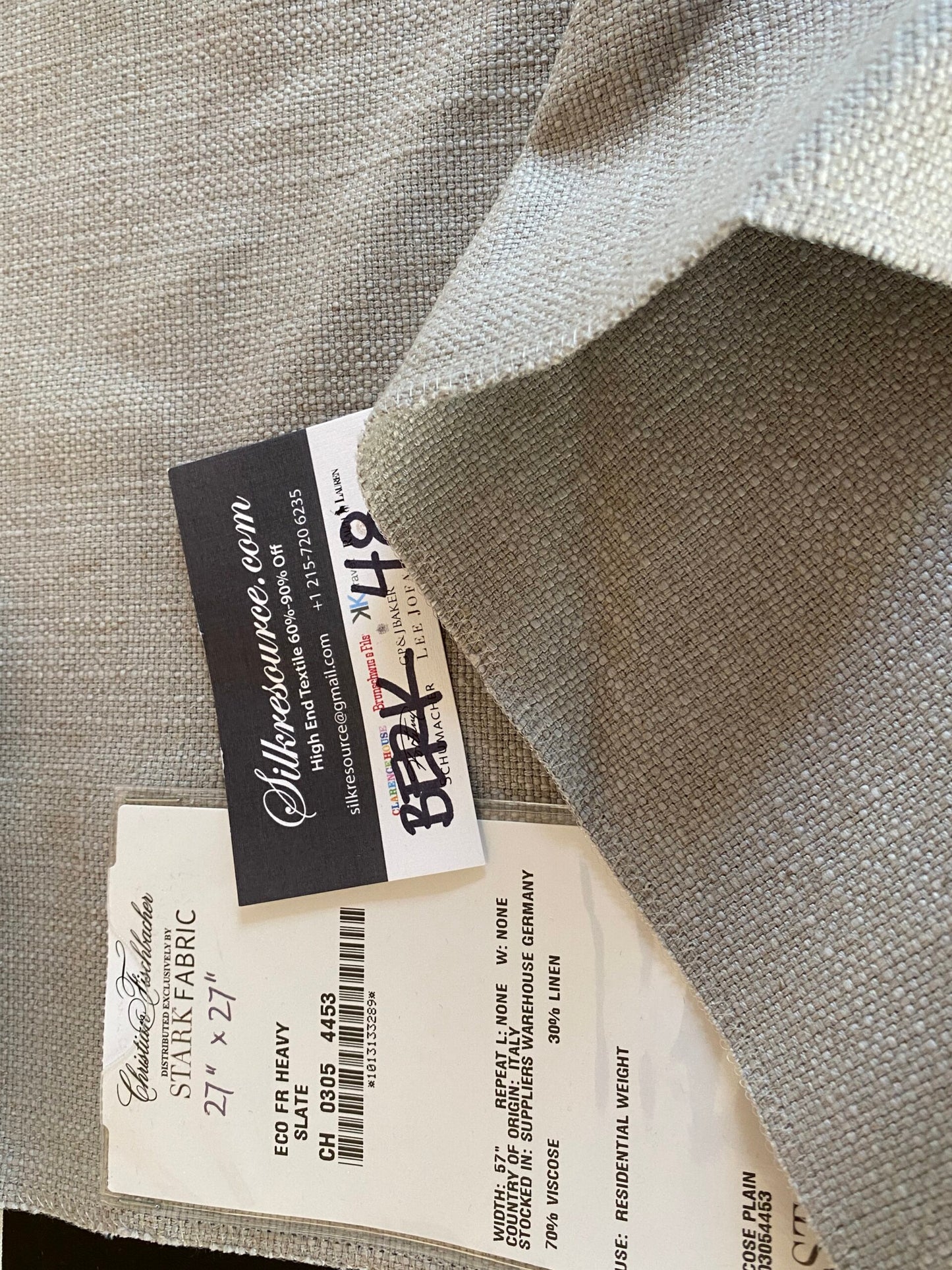 Scalamandre Eco FR Heavy Slate Viscose Plain Gray - Square 27″ x 27″