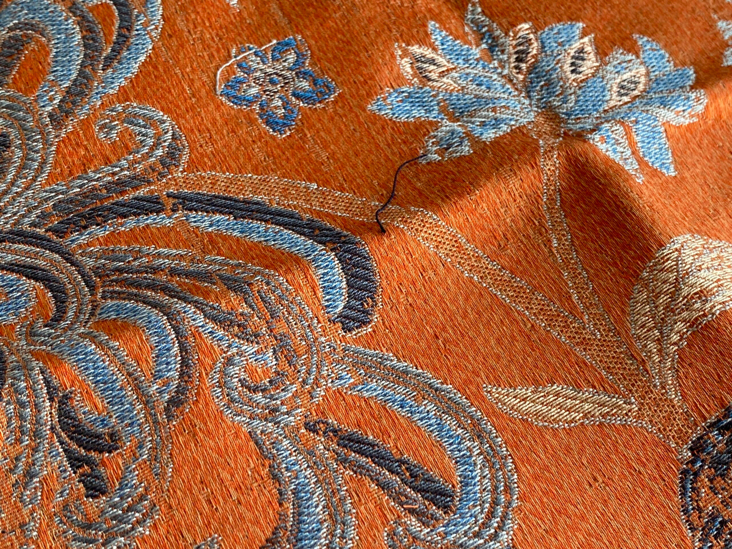 by yard Scalamandre Dragon Tableau Persimmon Blue Lampas Chinoiserie Orange MSRP USD 716/y