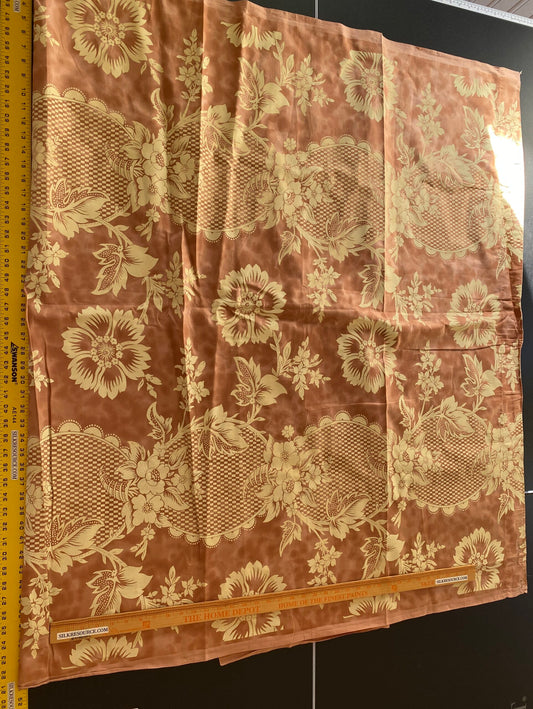 2.4Yards Old World Weavers Lille Flower Rose on Cream Satin Printed Cotton Fortuny Style in Rose