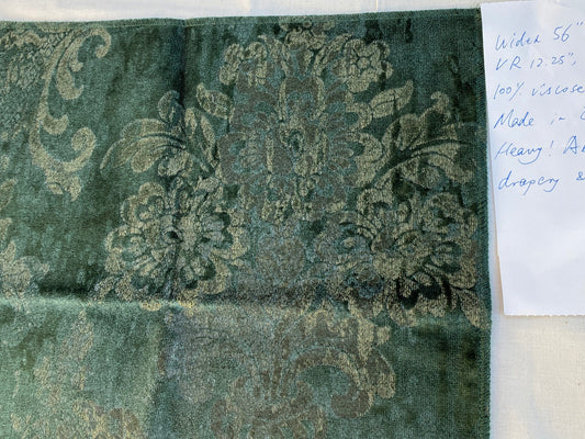 Velvet Rich Emerald Green Printed Renaissance Damask Radiance