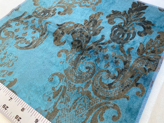 Venice Deep Teal Velvet Rich Blue Printed Renaissance Damask Radiance