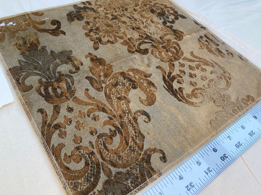 Venice Copper Velvet Rich Brown Printed Renaissance Damask Radiance