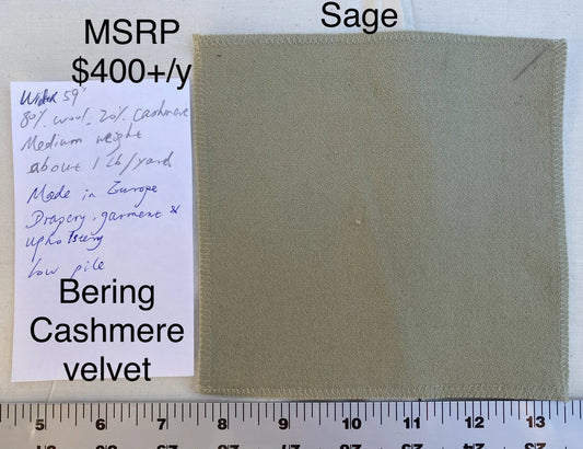 Designer Bering Sage Cashmere Wool Velvet Green