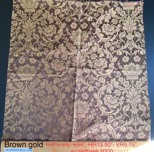 In Name of Rose Medallion Acanthus Renaissance Silk Damask Jacquard Brown & Gold MSRP USD 225Y