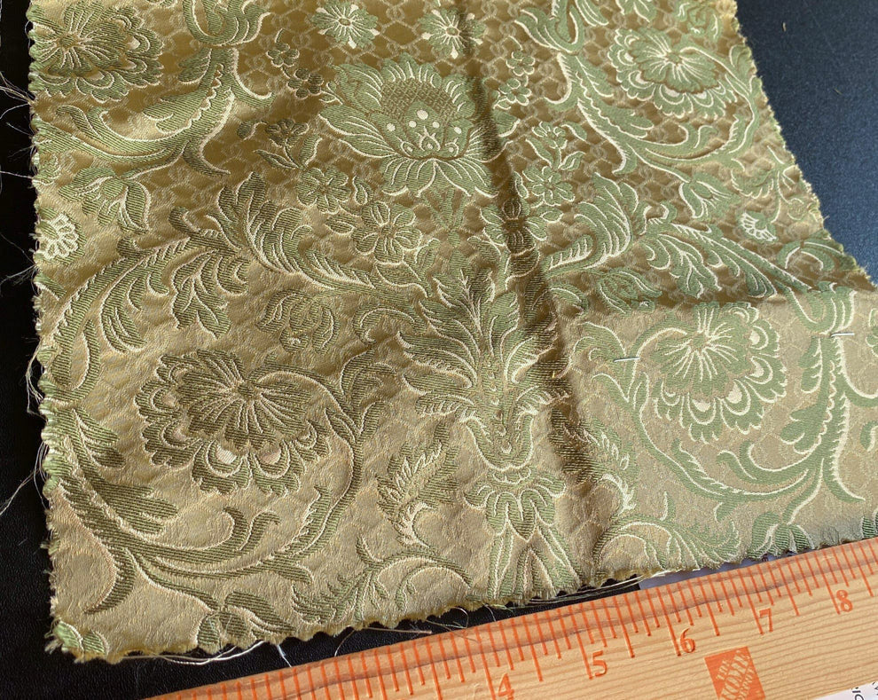 In Name of Rose Medallion Acanthus Renaissance Silk Damask Jacquard Pale Honeydew Green & Gold MSRP USD 225/Y