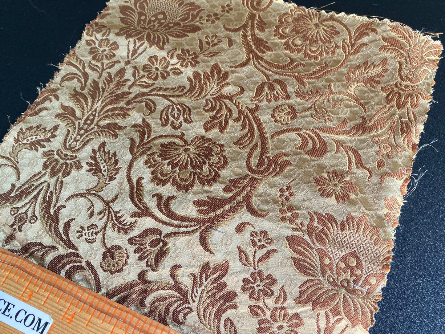 In Name of Rose Medallion Acanthus Renaissance Silk Damask Jacquard Gold Copper MSRP USD 225Y
