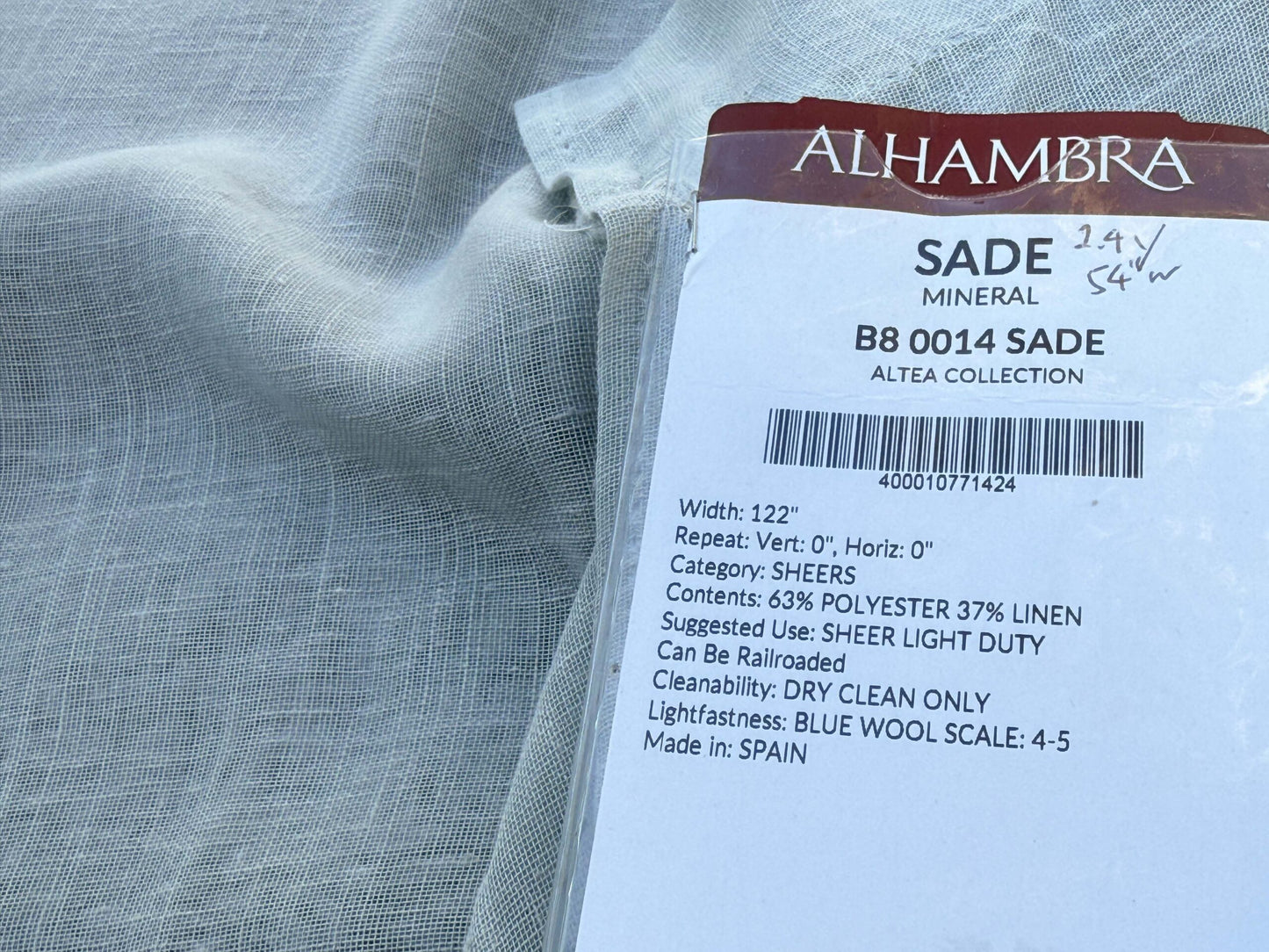 5 Berkbox108 Scalamandre Alhambra Sade Mineral Polyester Linen Sheers Solid Texture 2.4yd x54" wide