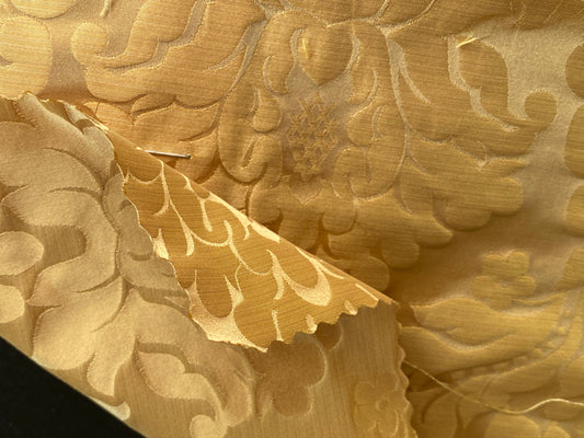High End Veranda Renaissance Damask 100% Silk Pale Yellow Gold