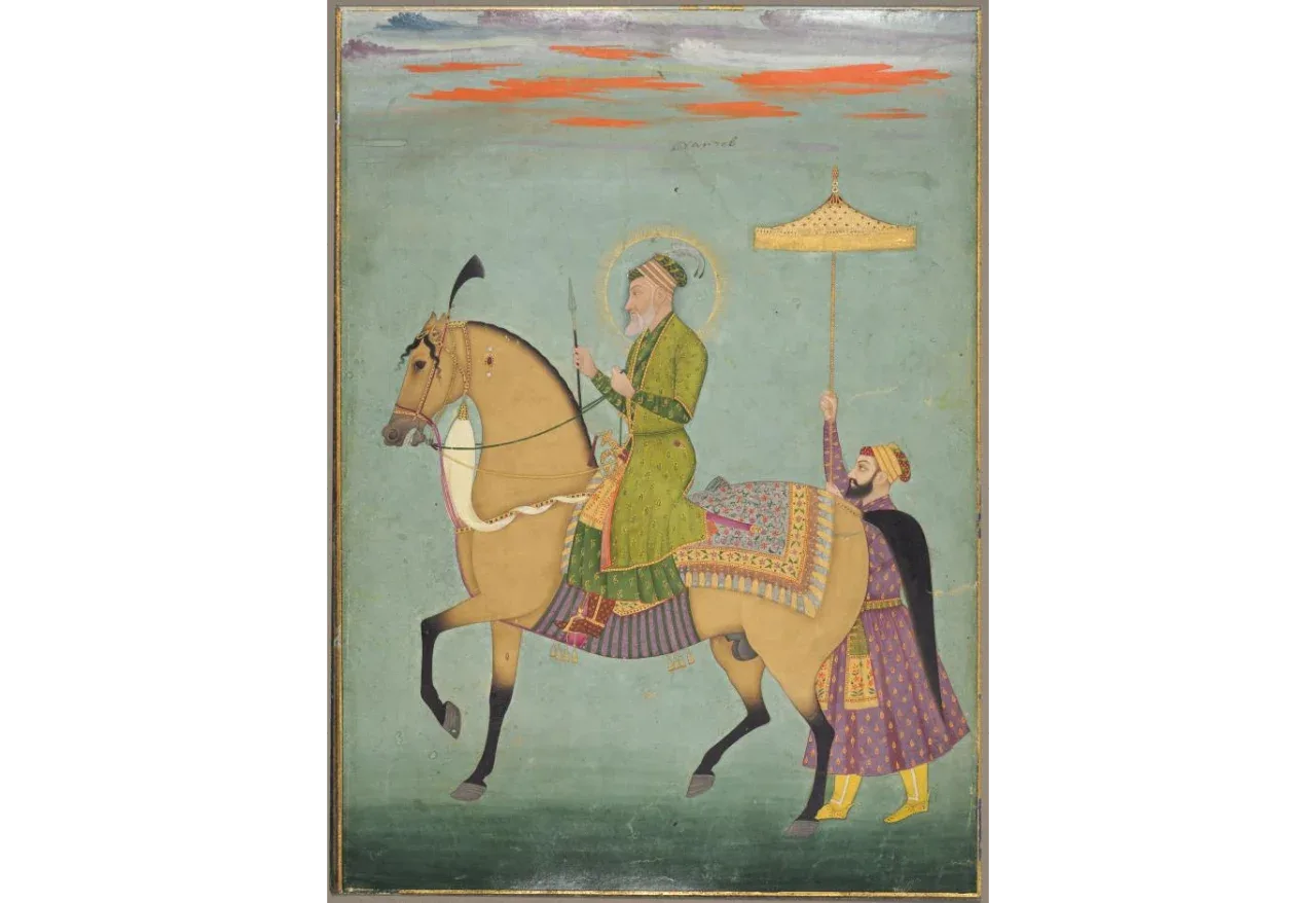 Scalamandre Le Cheval Indien Horse Warrior Claret Green Print Equestrian portrait MSRP USD 280/y