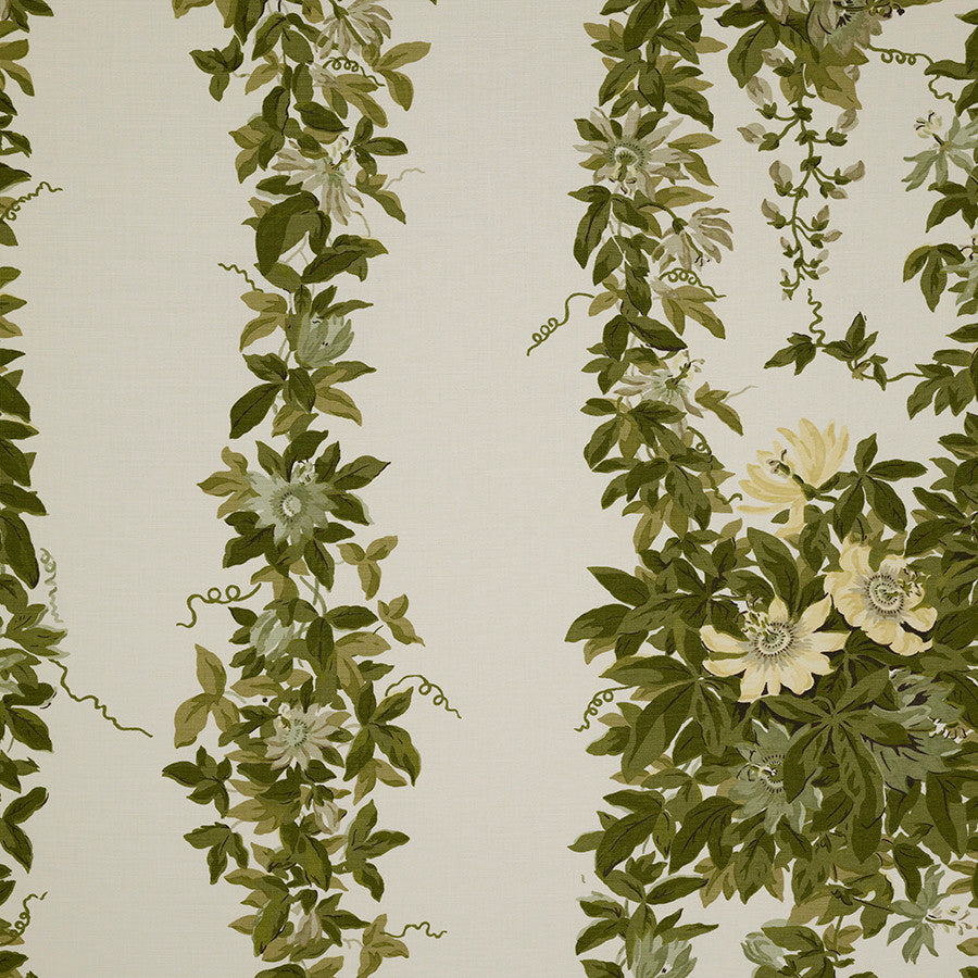 By yard Jasper Fabrics Malmaison Fontaine Green and Beige Botanical Linen Cotton - Special Order