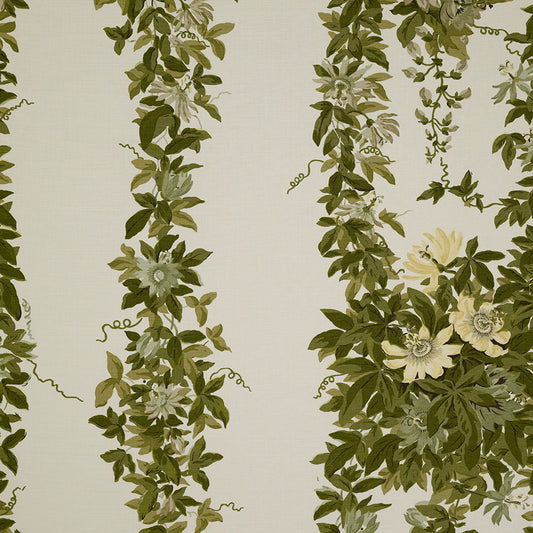 By yard Jasper Fabrics Malmaison Fontaine Green and Beige Botanical Linen Cotton - Special Order