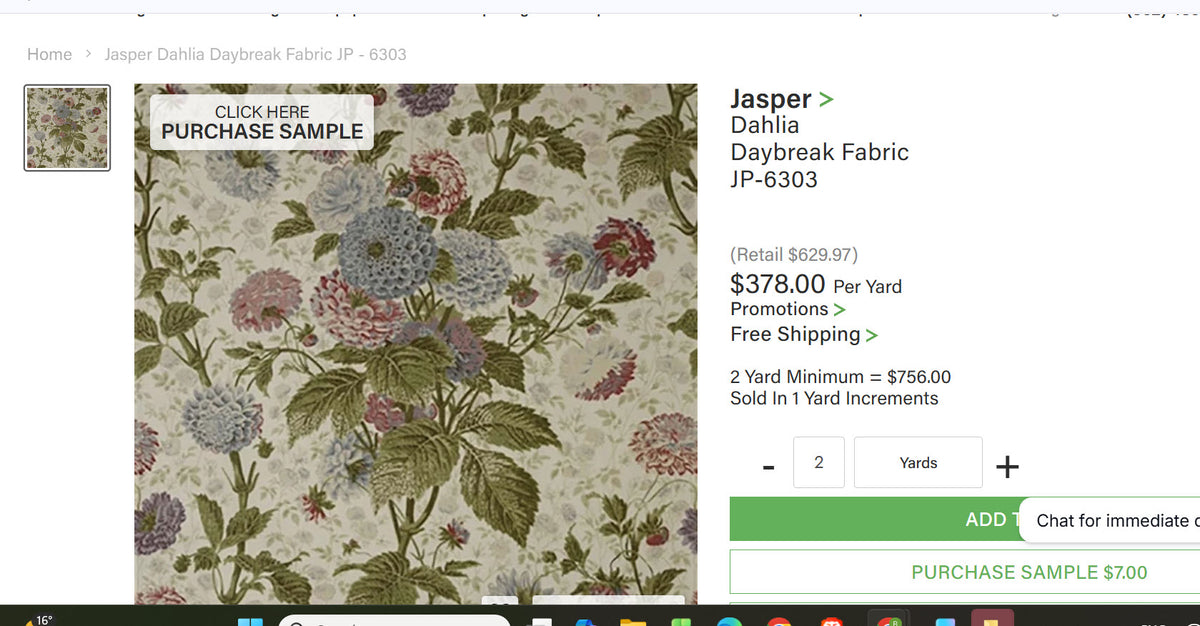 Thames Large English Garden Dahlia Poppy Bouquet Linen Print Fabric - Pink Green Red on Yellow - By The Yard