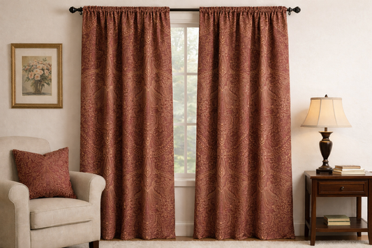 Levant 100% Silk Fine Line Damask Lampas Paisley "red Pepper" Red Pink Gold Large Medallion Red Gold Reversible