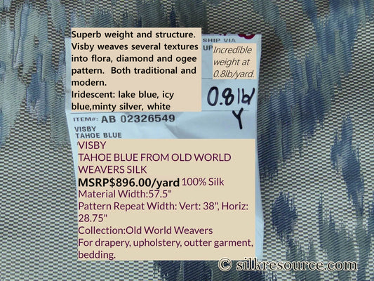 Scalamandre Visby Tahoe Blue Old World Weavers 100% Silk Lampas MSRP USD 896/Y